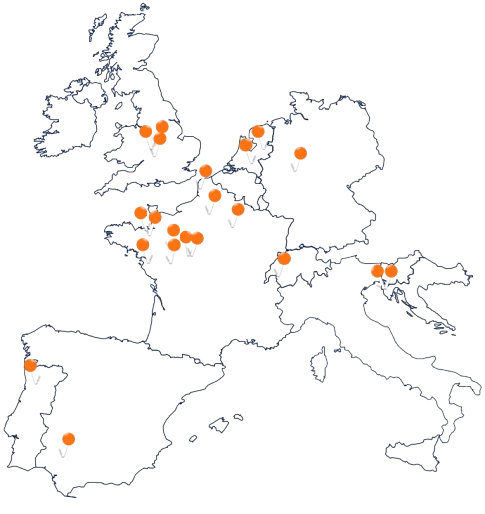 Carte indiquant l'emplacement de 21 parcs